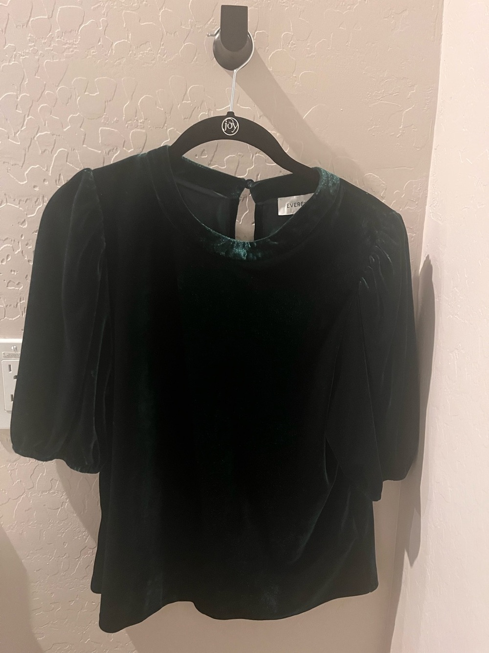 Evereve Emerald Velvet Puff-Sleeve Blouse